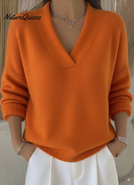 Women's Casual Solid Color V-neck Sweater Top