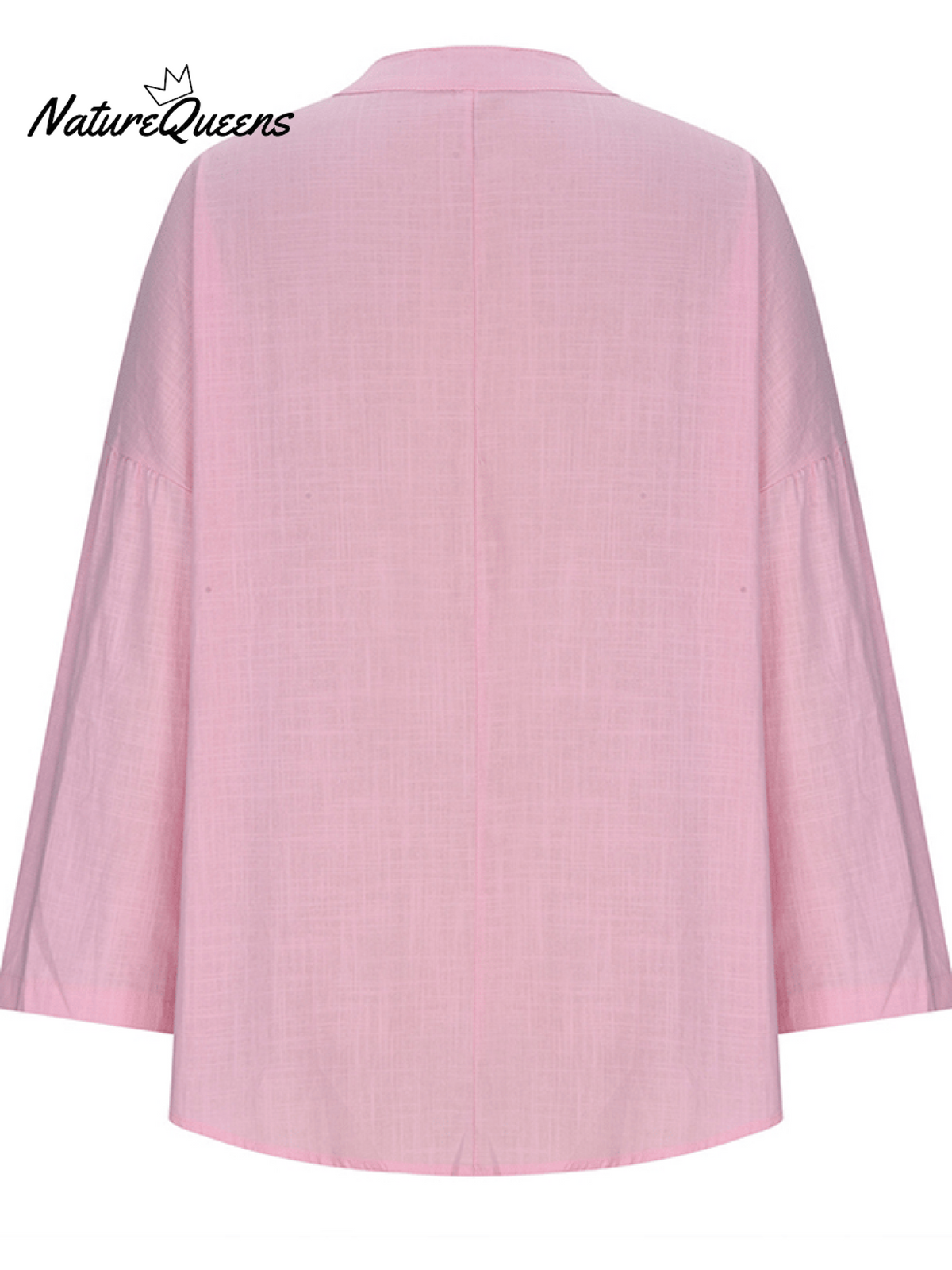 Women’s Cotton Long Sleeve Round Neck Solid Color Loose Beach Shirt