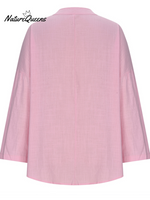 Women’s Cotton Long Sleeve Round Neck Solid Color Loose Beach Shirt