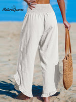 Women's High-Waist Pleated Irregular Hem Cotton And Linen Loose Casual Pants
