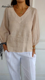 Lantern Sleeve Design Cotton and Linen Top (Buy 2 Free Shipping)