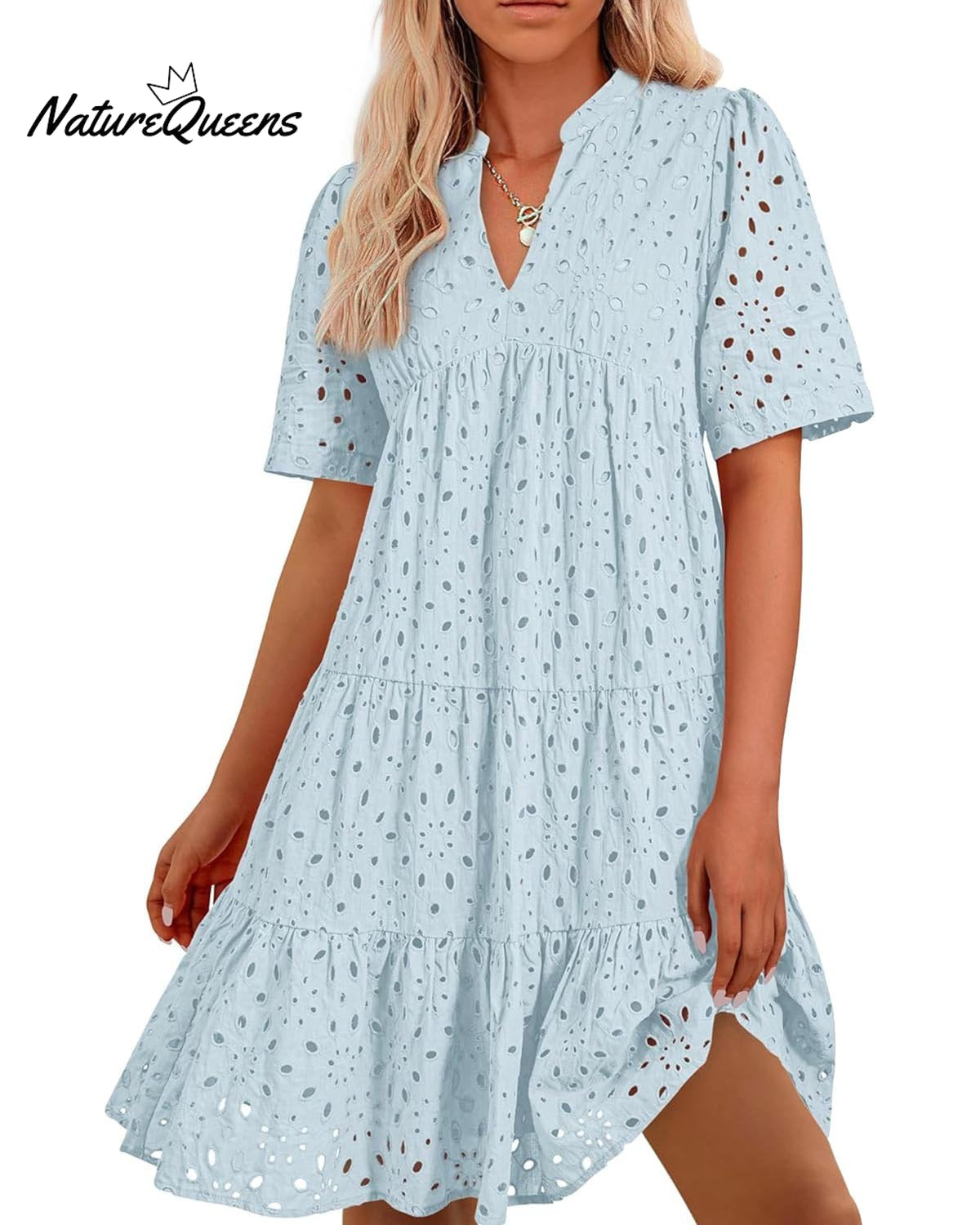 Women's Elegant Hollow Out Lace Ruffle Casual Mini Dress