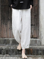 Women's Solid Color Loose Elastic Waist Casual Cotton And Linen Pants