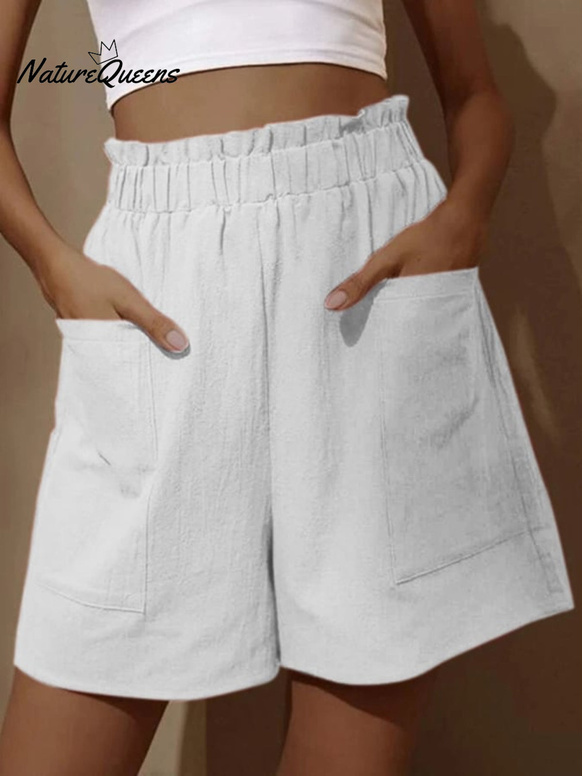 Women’s Pure Color Casual Cotton Shorts White / S