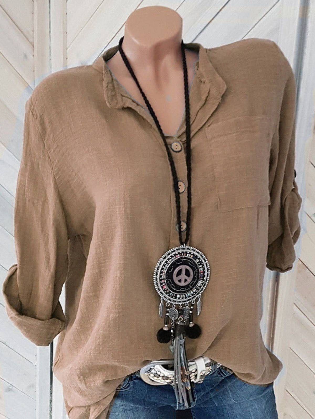 Daily V Neck Buttons Long Sleeve Solid Blouses