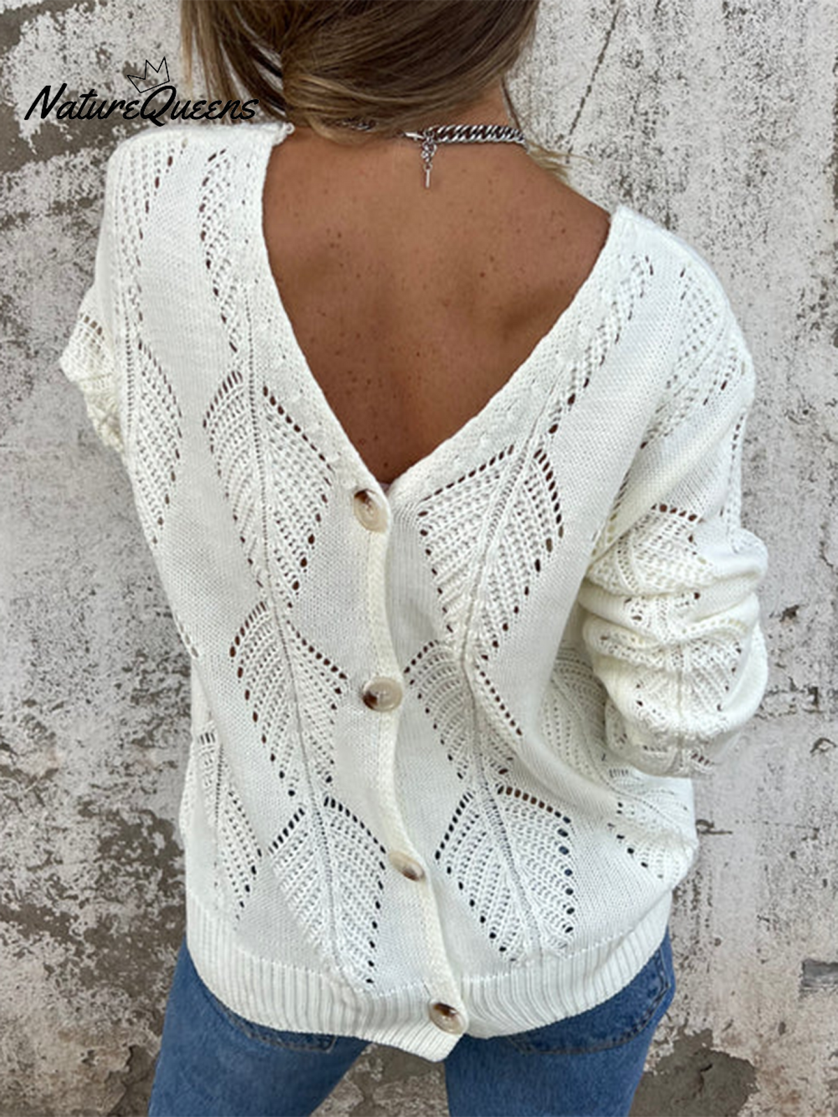 Leaf Knit Reversible Button Sweater