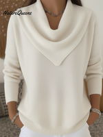 Elegant Retro Soft Triangle Neck Solid Color Sweater Top
