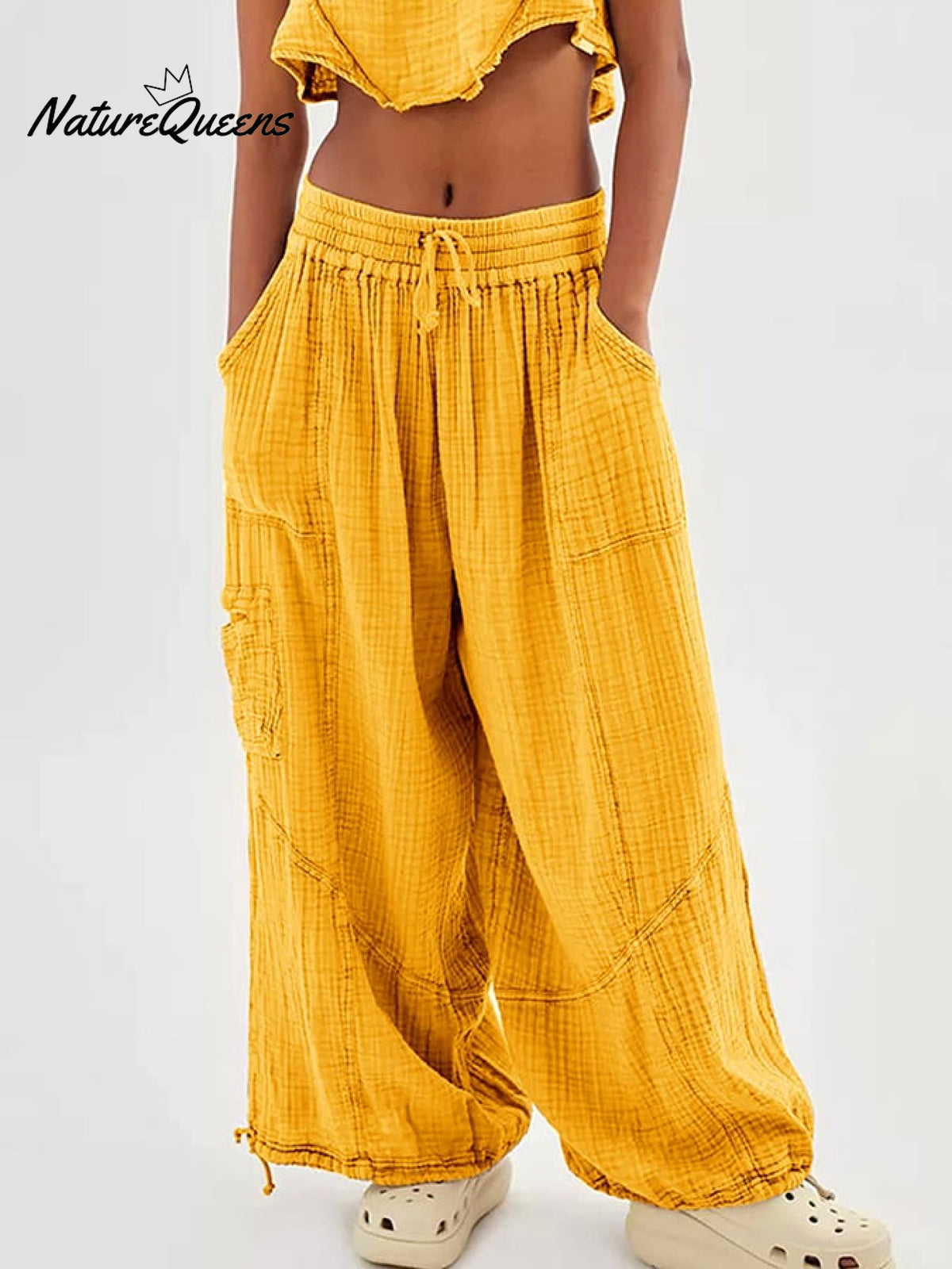 Women's Casual Fashion Solid Color Strap Pocket Wide Leg Pants