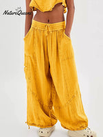 Women's Casual Fashion Solid Color Strap Pocket Wide Leg Pants