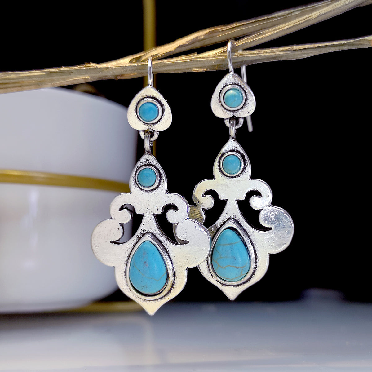 Vintage Hollowed Out Turquoise Earrings