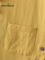 Women’s Solid Color Cotton And Linen Round Neck Button Short Sleeve Irregular Slit At Hem Blouse