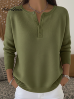 Women's Soft Solid Color Henley Collar Sweater Top