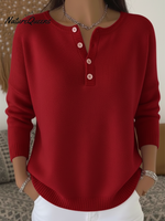 Women's Soft Solid Color Henley Collar Sweater Top