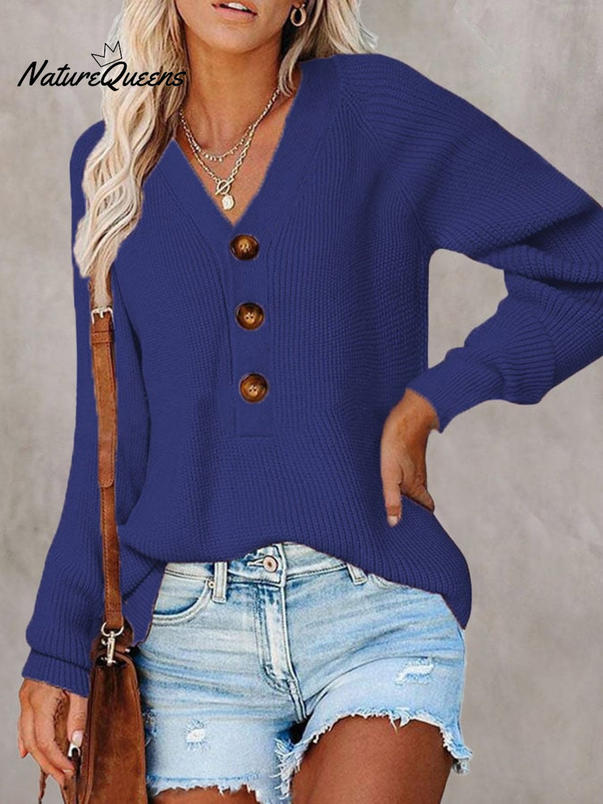 🧹Women'S Solid Color Casual V-Neck Pullover Sweater