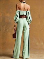 Bohemian Halter Top + Wide-leg Pants Set