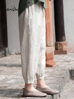 Women's Solid Color Loose Elastic Waist Casual Cotton And Linen Pants