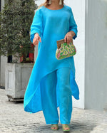 Cotton Linen Casual Suit Blue / S