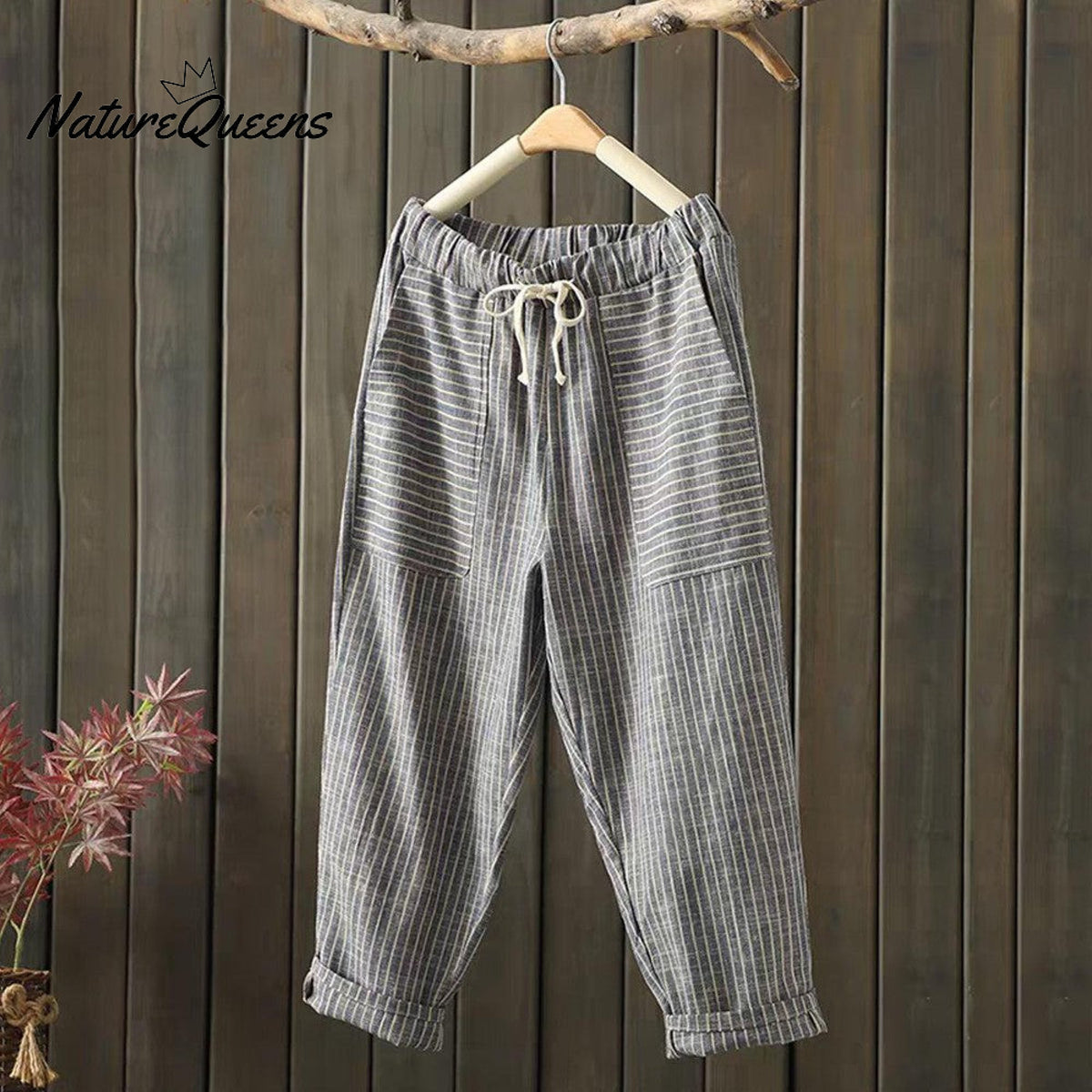 Classy Elastic Drawstring Waistband Pants Grey / S