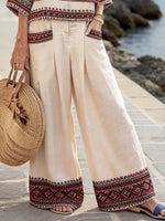 Women'S Casual V-Neck Printed Wide-Leg Pants Set