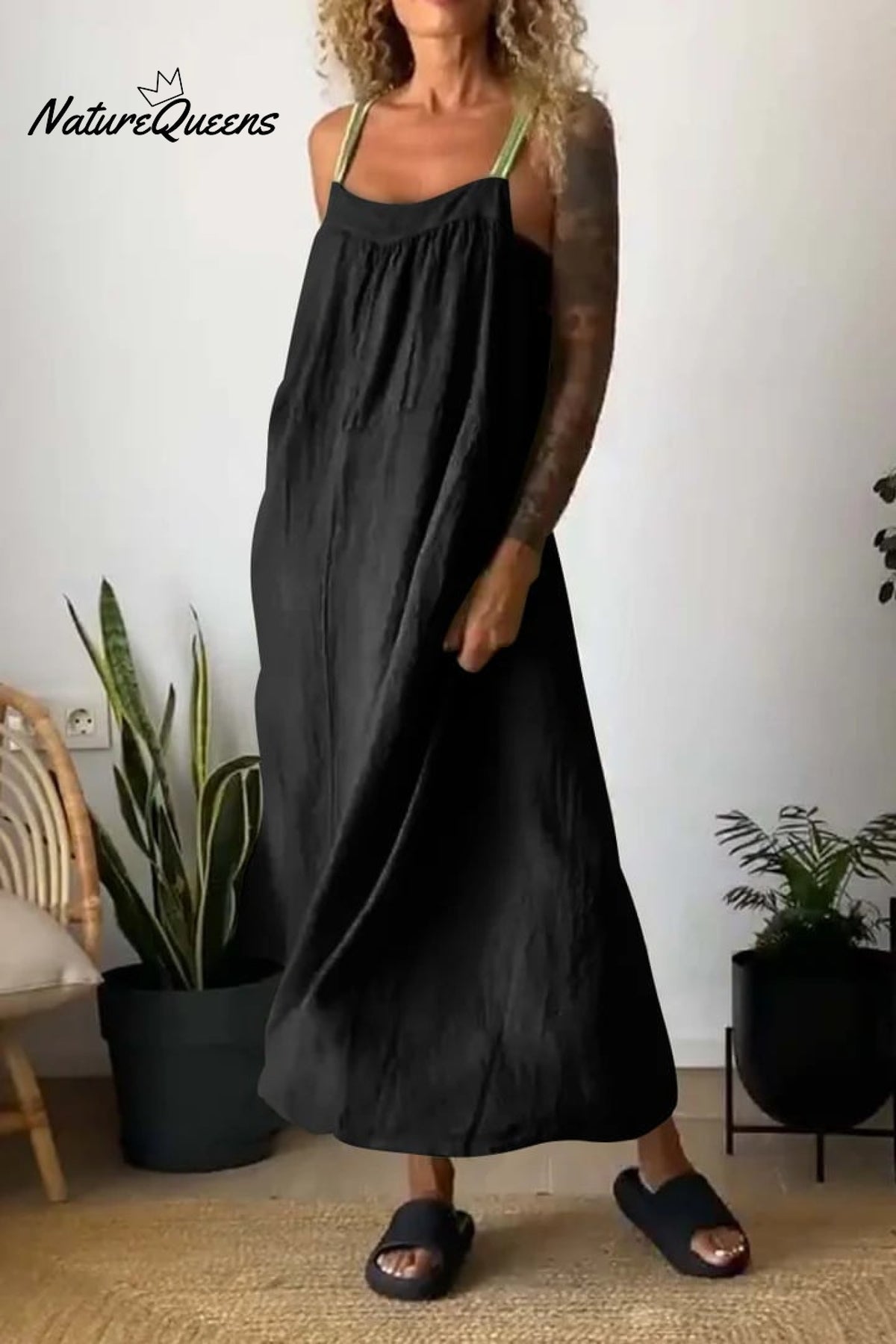 Women's Simple Cotton Linen Sling Dress🔥