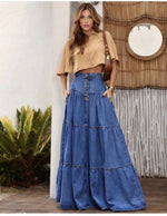 Women's High-waisted Loose Blue -fitting Denim Skirts