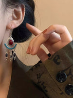 Retro Ethnic Style Turquoise Tassel Pendant Earrings