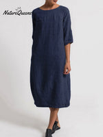 Casual Solid Color Dress Navy / S