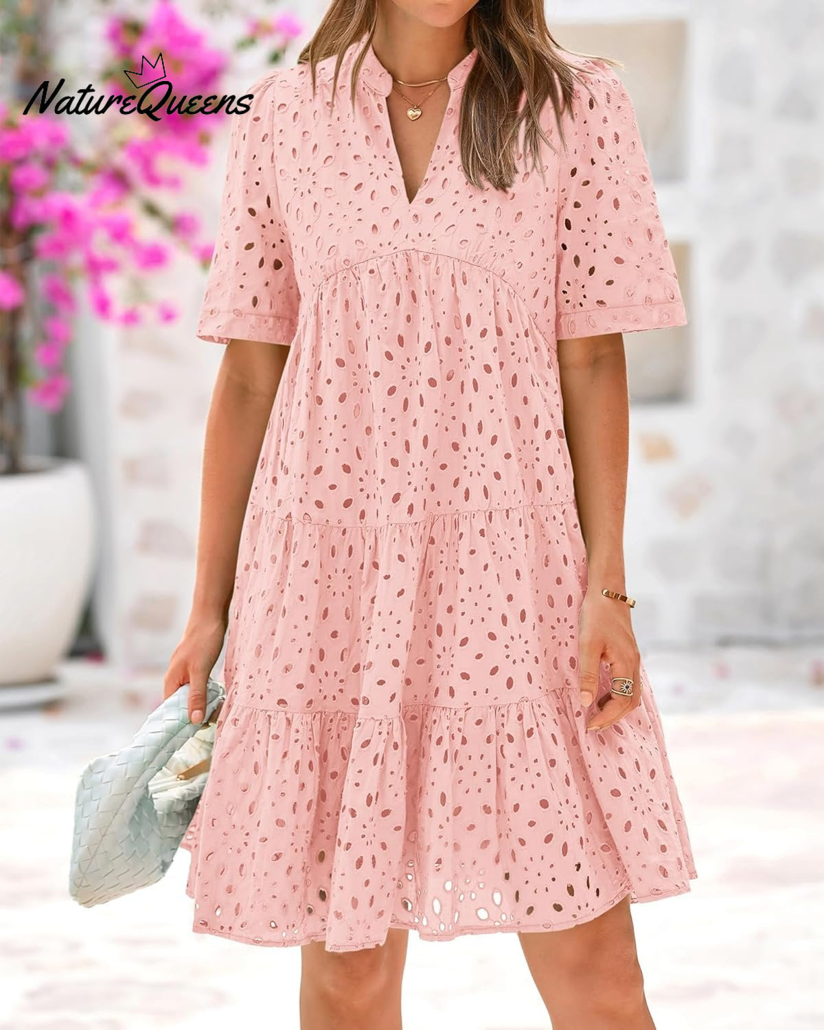 Women's Elegant Hollow Out Lace Ruffle Casual Mini Dress