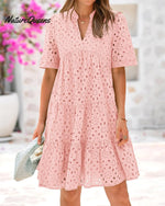 Women's Elegant Hollow Out Lace Ruffle Casual Mini Dress