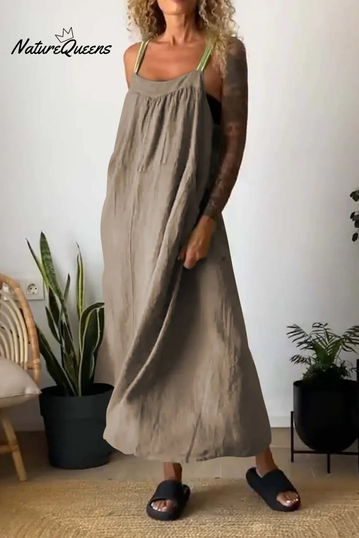 Women's Simple Cotton Linen Sling Dress🔥