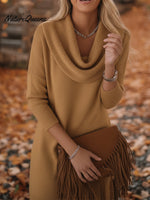 Elegant and Soft Solid Color Cowl Neck Knit Dress