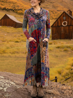 Women's Boho Boat-Shaped Collar Floral Print Stretch Dress