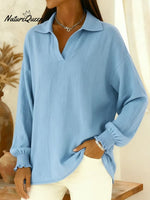Women'S Casual V-Neck Solid Color Loose-Fitting Top