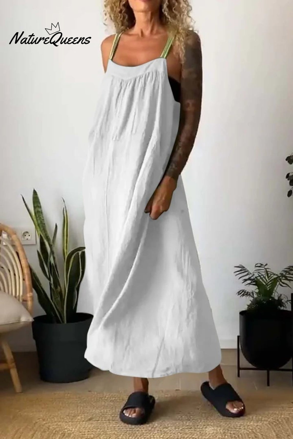 Women's Simple Cotton Linen Sling Dress🔥
