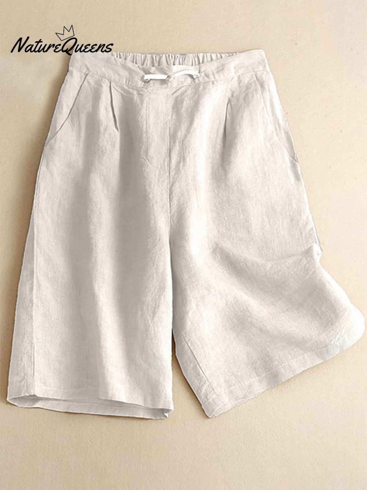 Loose Casual Cotton Linen Wide Leg Capris White / S