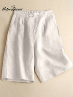 Loose Casual Cotton Linen Wide Leg Capris White / S