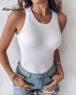 Round Neck Ribbed Tank Top With Bra Pads