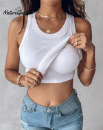 Round Neck Ribbed Tank Top With Bra Pads