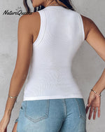Round Neck Ribbed Tank Top With Bra Pads