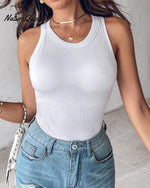 Round Neck Ribbed Tank Top With Bra Pads