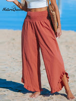 Women's High-Waist Pleated Irregular Hem Cotton And Linen Loose Casual Pants