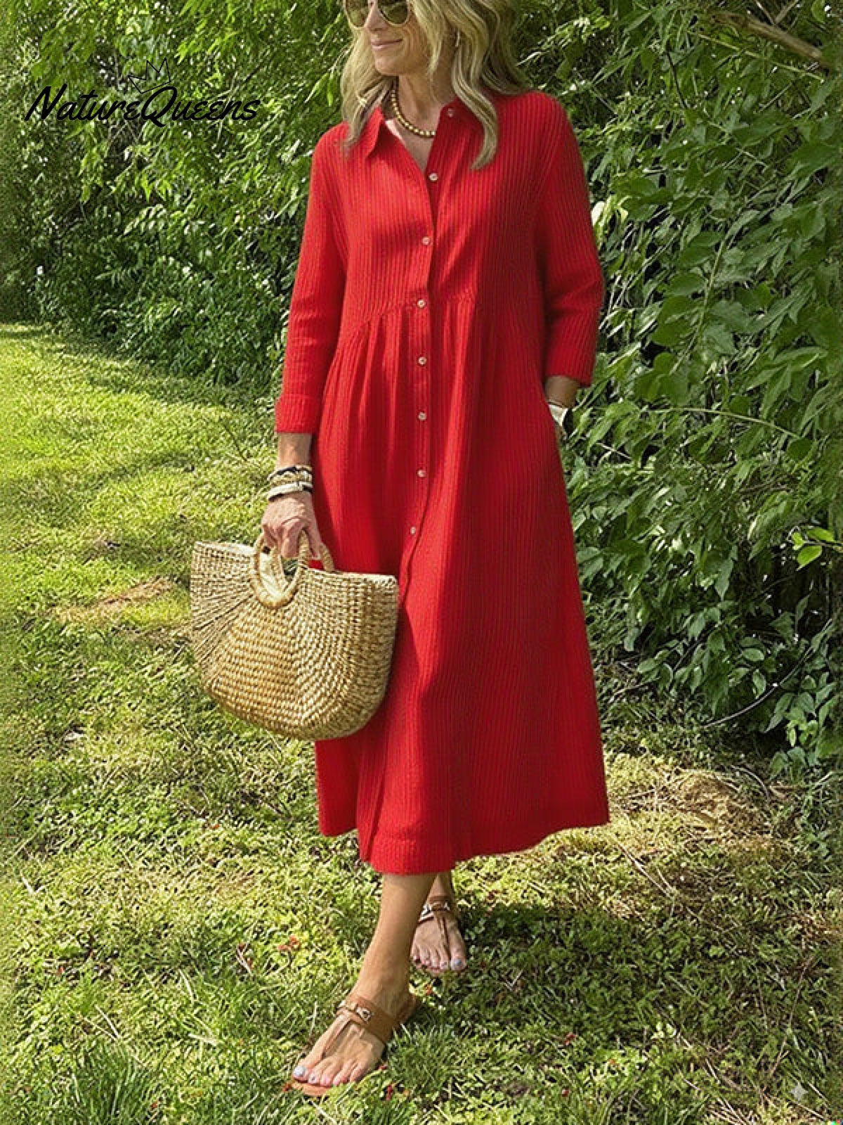 NEW🔥 Long Sleeve Striped Lapel Button Down Dress