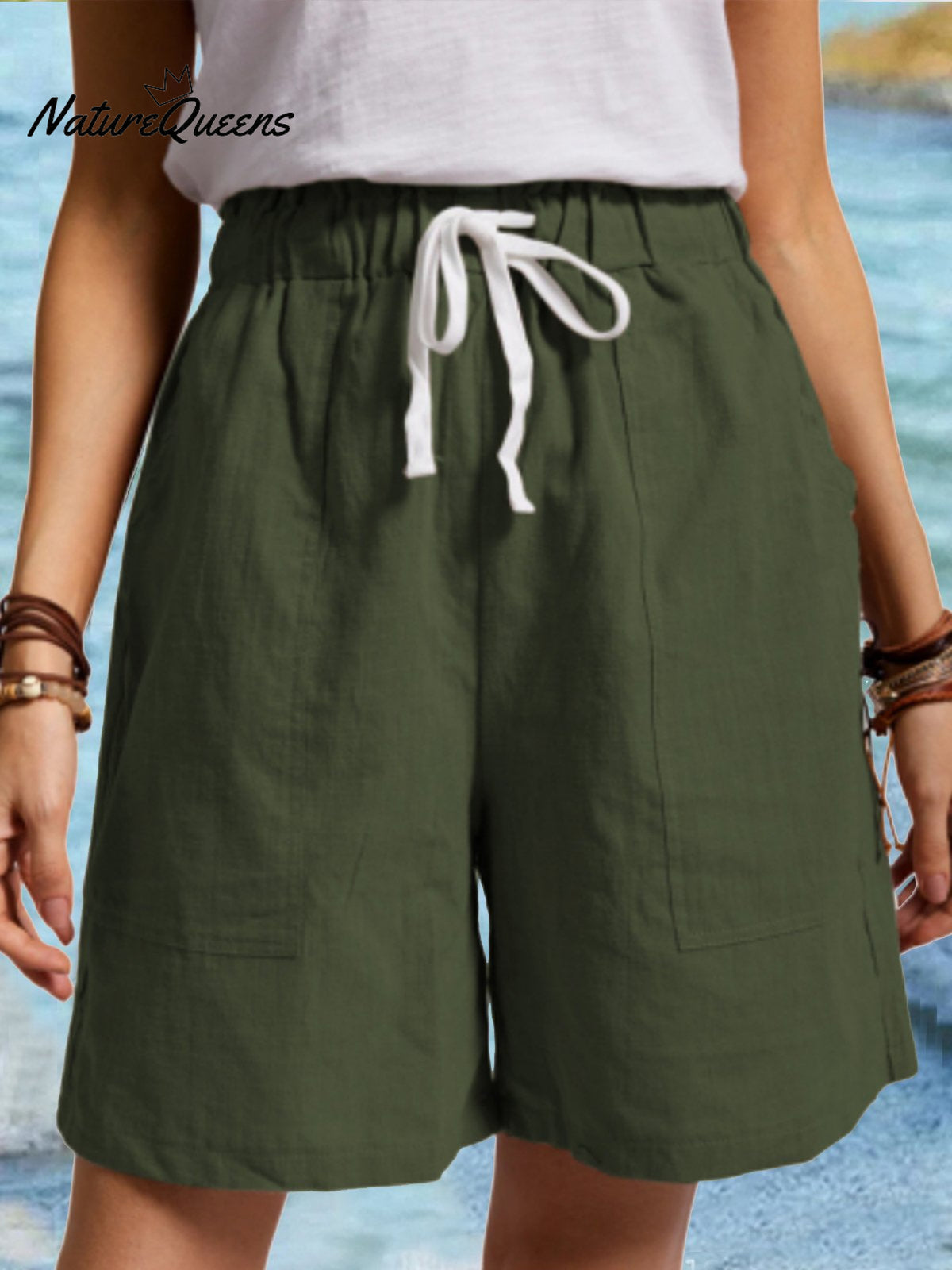 Women’s Pure Color Cotton Casual Shorts Army Green / S