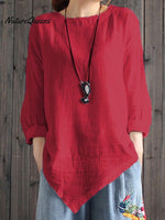 Ladies Cotton Linen Irregular Hem Shirt