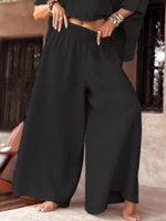 Full Size Boat Neck Top and Wide Leg Pants Set Plus Size