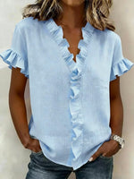 Women's Casual V-neck Ruffled Short-sleeved Top