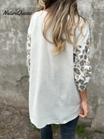 Leopard Print Long-sleeved Cotton and Linen Top