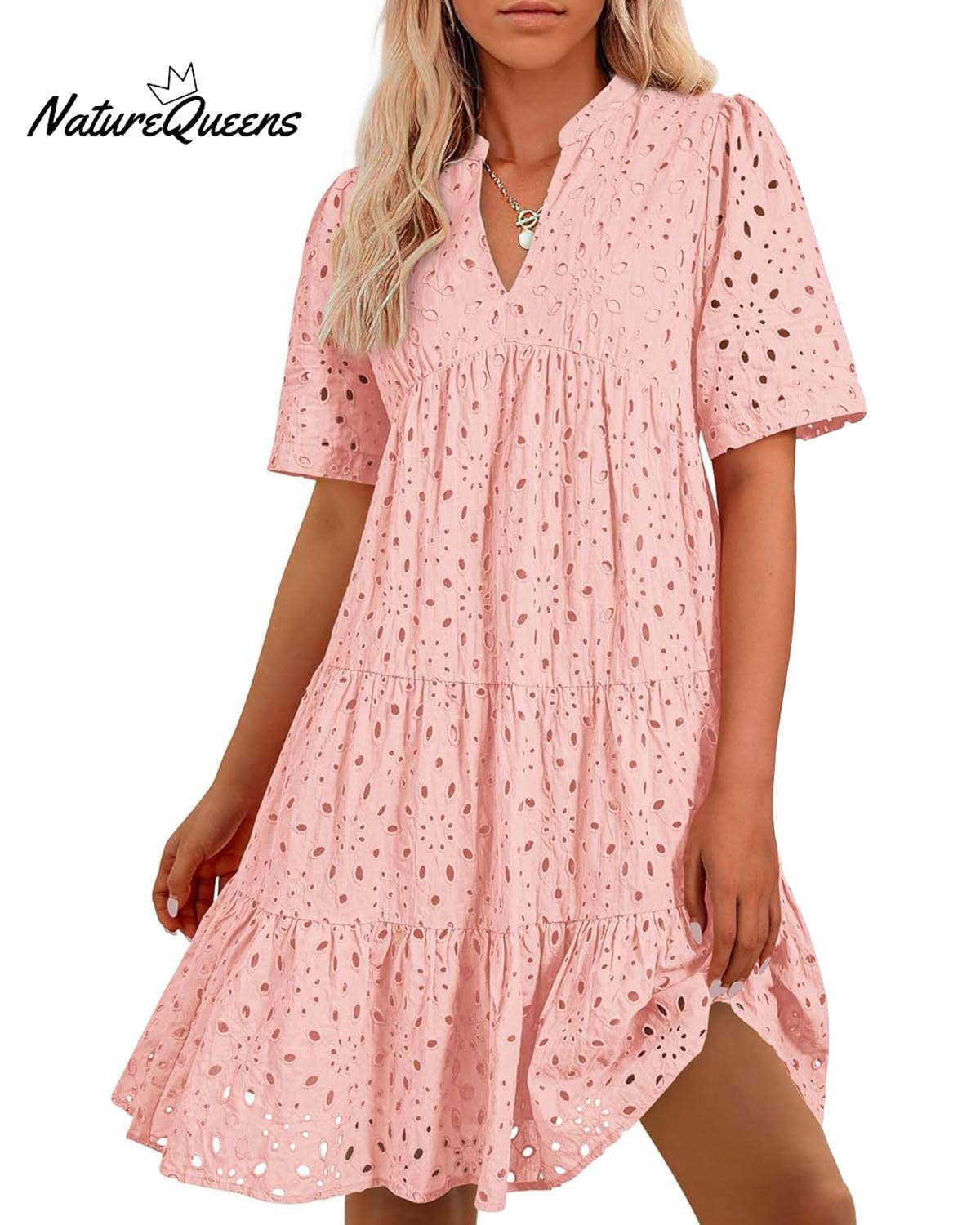 Women's Elegant Hollow Out Lace Ruffle Casual Mini Dress
