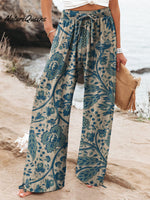 Women'sFloralArt Printed Cotton And Linen Casual Pants