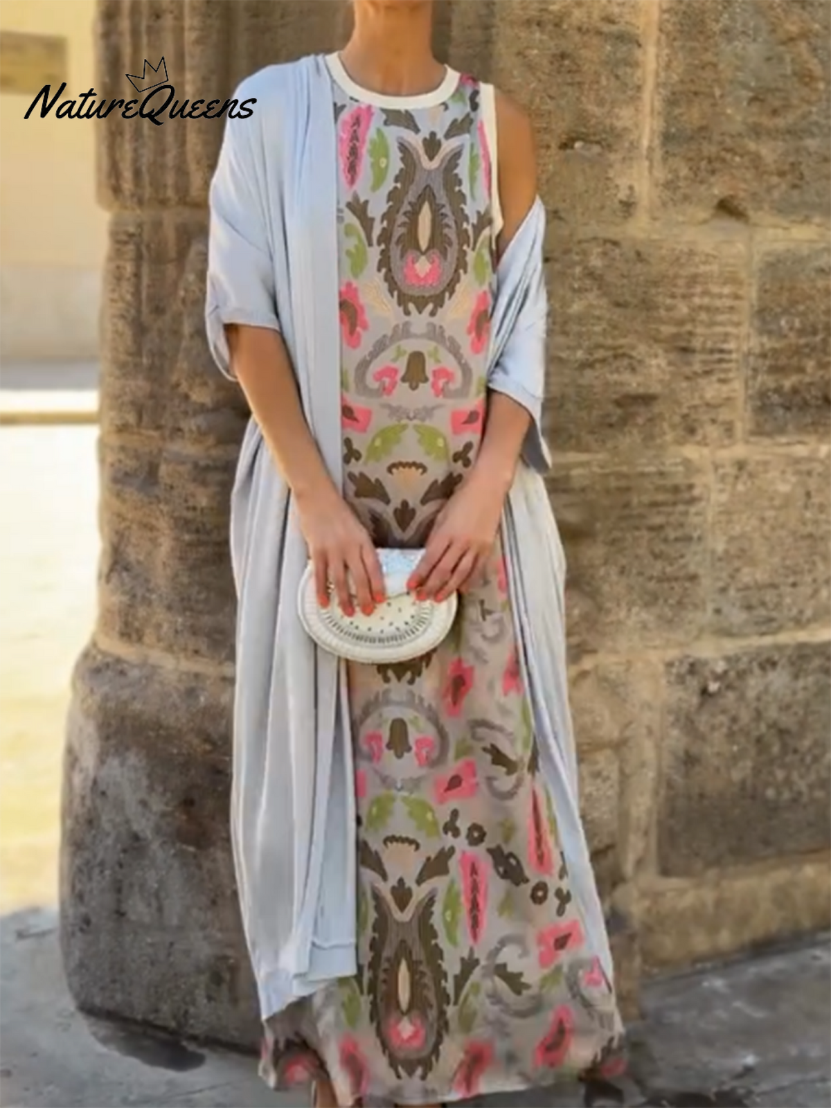 Women's Printed Satin Cardigan Dress Two-Piece Set